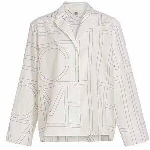 Toteme Monogram Cotton-Blend Pajama-Style Top white Black sz 42 NEW